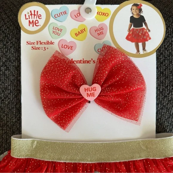 NEW! Little me girls Valentines Tutu set  tutu and matching hair bow clip - Picture 2 of 6